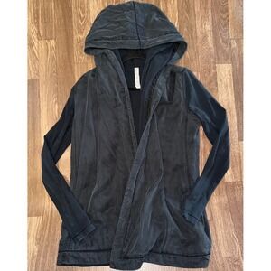 Lululemon Athletica Hoodie Cardigan Open Front Tencel Blend Black Size‎ 4